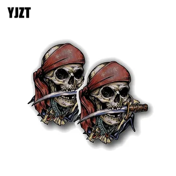 

YJZT 2X 8.4CM*9.3CM Creative Pirate Skull Car Sticker Reflective Motorcycle Decal PVC 6-0154