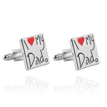 

24 Pairs/Lot Red Heart Letter Cufflinks I love My Dado Cuff Links High Quality Charm Cufflinks Father's Day GiftBulk Wholesale