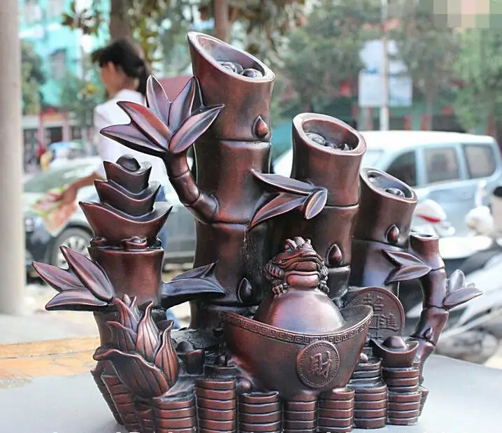 

free 15" Excellent China Pure Red Bronze Wealth Golden Toad Bamboo Flourishing Statue fast