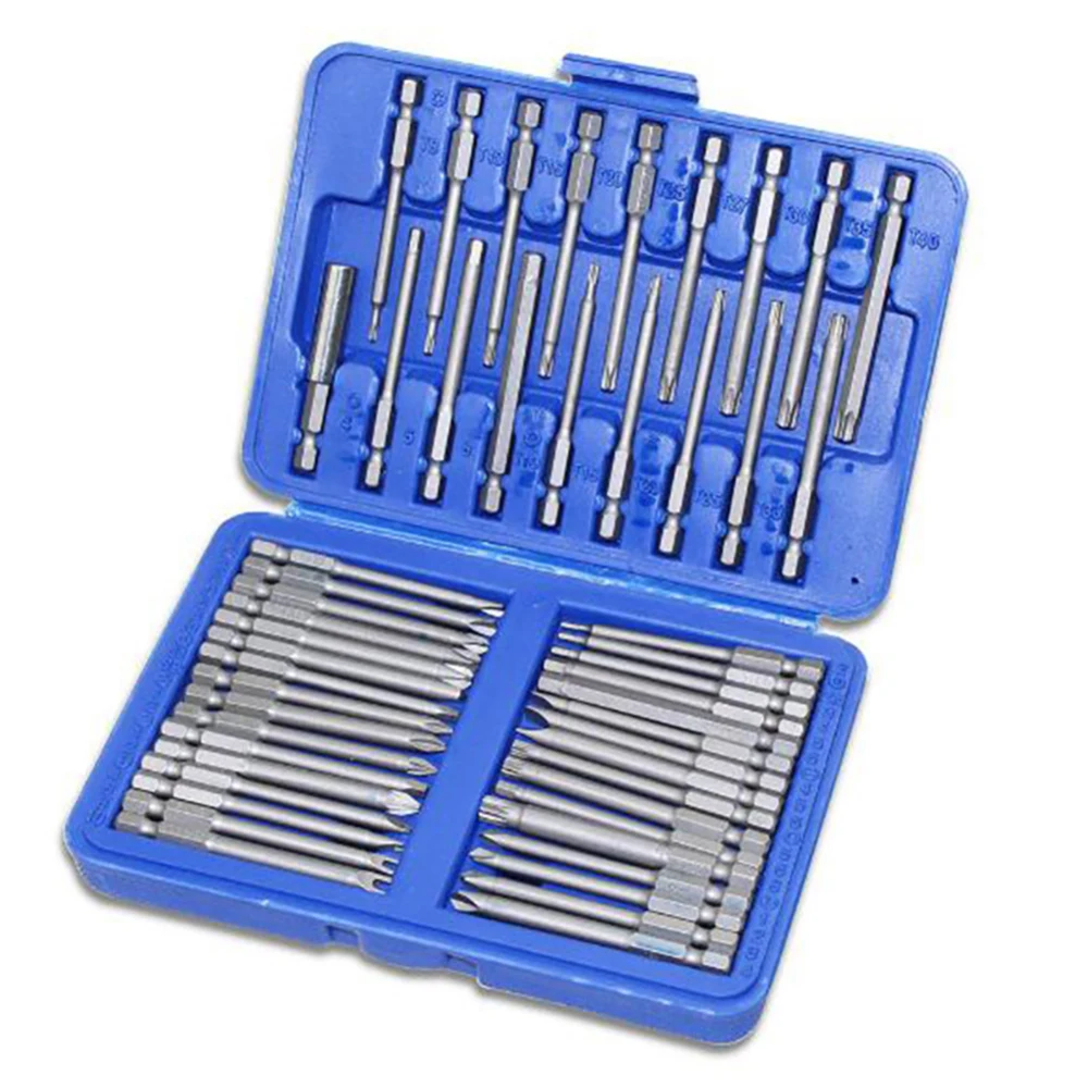 

50PCS/Set Extra Long Bit Set 75mm Long Cr-V Quick Release Screwdriver Bit Holder Security Bit Set Torx Hex Pozidrive Bit