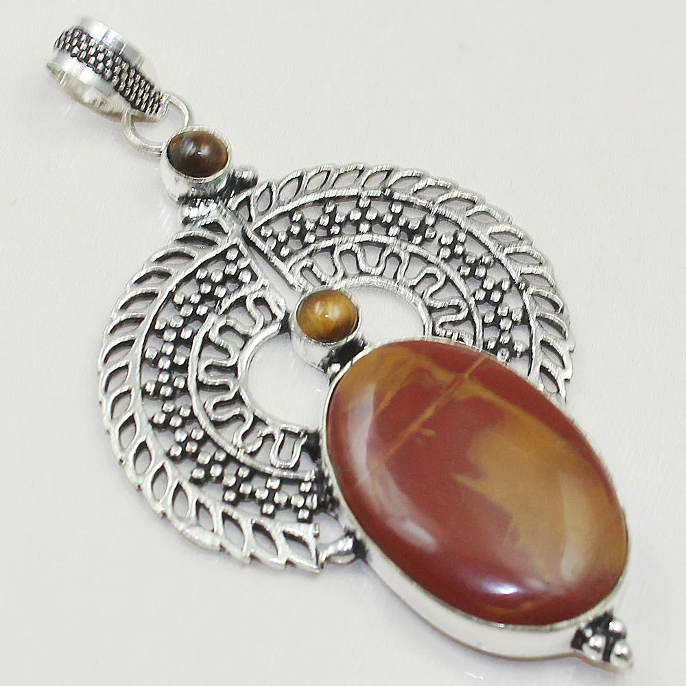 

Jaspper & Tiger Eye Pendant Silver Overlay over Copper , 87 mm, P0816