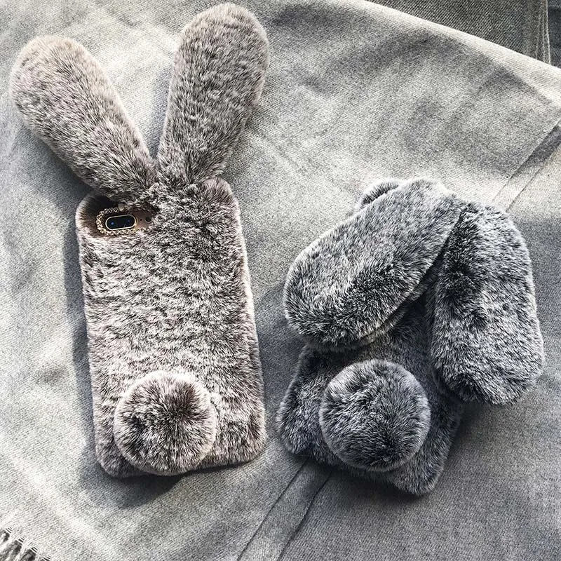 

Warm Rabbit Hair Case For iPhone XS Max XR XS X Glitter Diamond Camera Fluffy Hairy TPU Rabbit Ear Case For iPhone 7 8 6 6S Plus