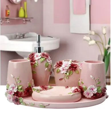 5 шт. набор аксессуаров для ванной комнаты с жемчужинами|toothbrush holder|resin bathroom