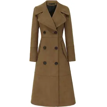 

suede Trench Coat for Women Long double breasted Women Outwear plus size 5xl