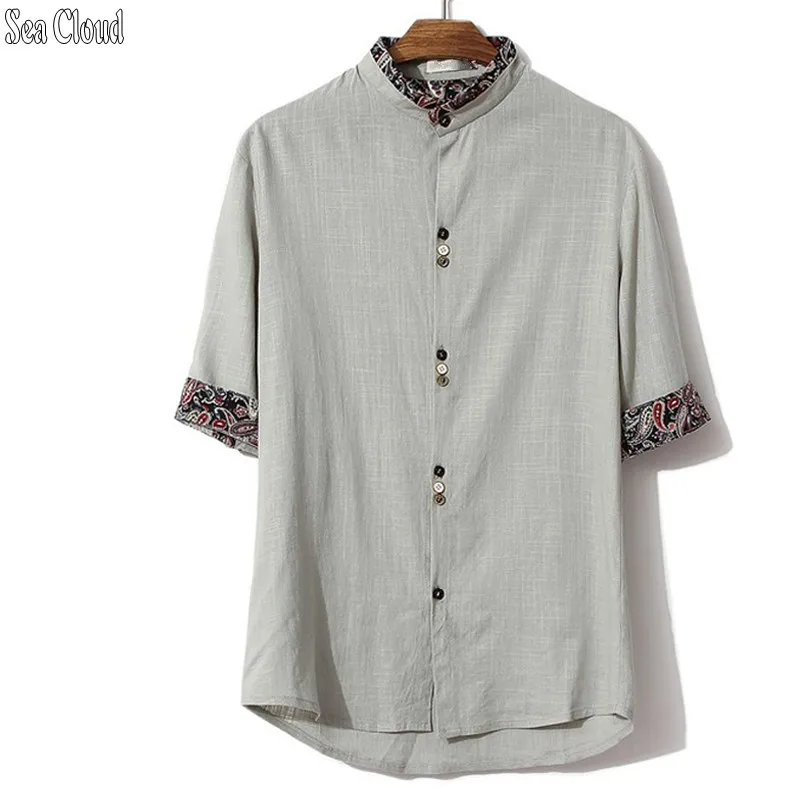 82 Free shipping summer plus size shirt men Linen Chinese style shirts M-5xl Casual Three Quarter stand collar hiphop | Мужская одежда