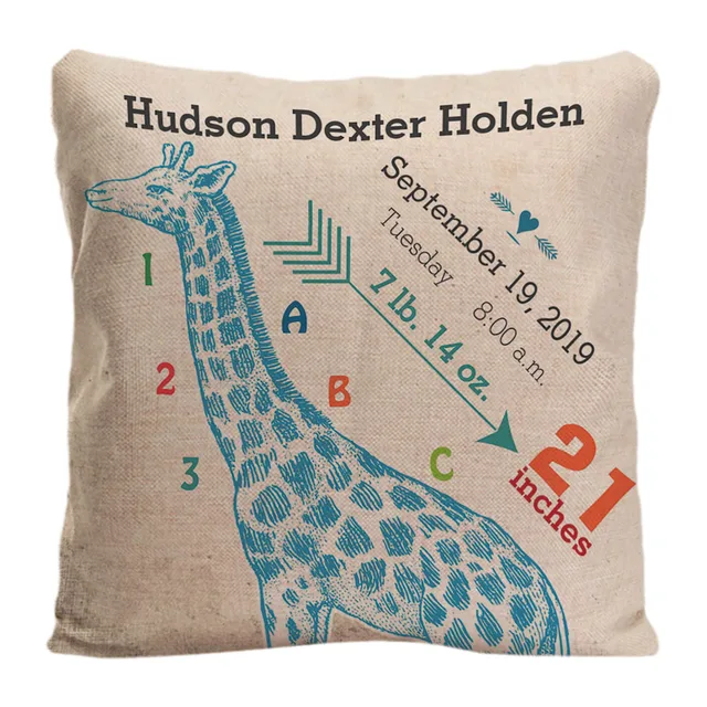 Boy Nursery Baby Birth Stat Giraffe Arrow Pattern Throw Pillow Boy Nursery Baby Birth Stat Giraffe Arrow Pattern Throw Pillow Decorative Cushion Cover Case Customize