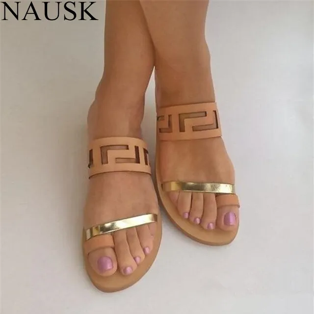 NAUSK 2018 New Fashion Summer Shoes Women Casual Sandals Gladiator Flat with Women Sandals Metal Decoration Sandalias Mujer
