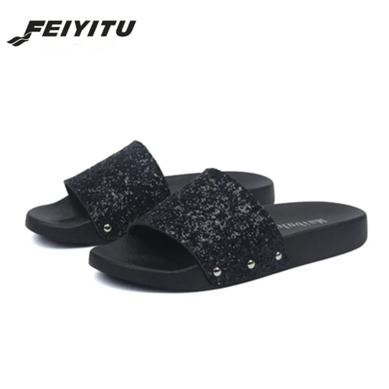 Женские сланцы на плоской подошве FeiYiTu золотистые/Серебристые повседневные