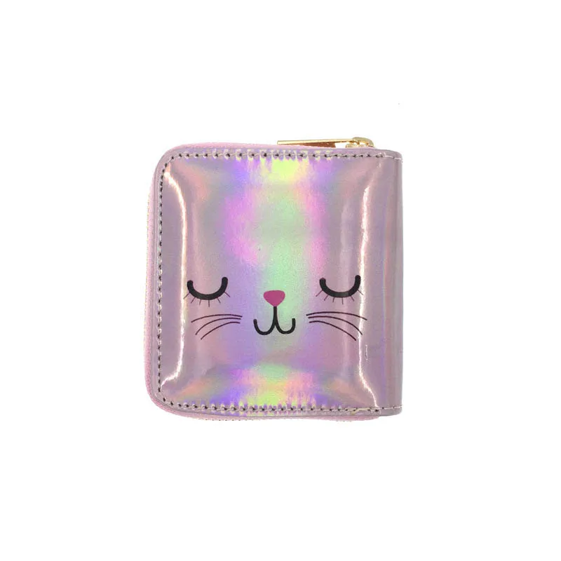 KANDRA, милый мультяшный серебряный и розовый короткий кошелек с голографическим лазером, Женский Блестящий маленький кошелек из искусственной кожи, клатч, праздничная сумка для девочек