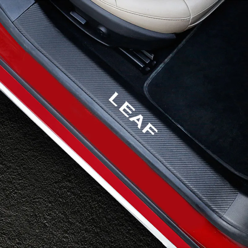 4 шт. Защитная Накладка на порог для Nissan Leaf из углеродного волокна, искусственная кожа, автомобильные аксессуары
