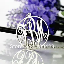 Freeshipping-Monograma Collar de Círculo de plata con Nombre Colgante Plateado Collar Personalizado 3 Iniciales