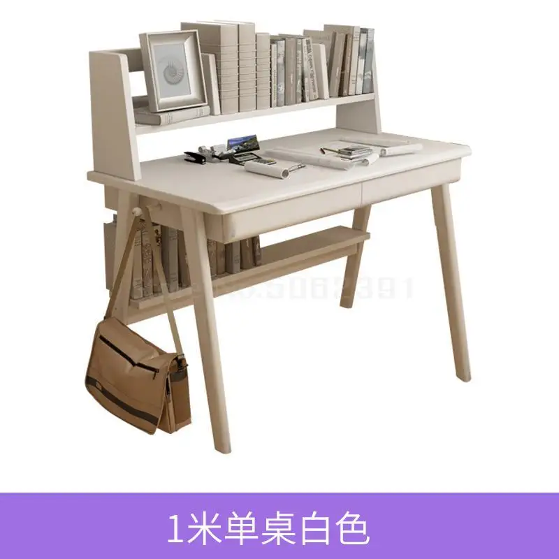 Деревянный белый стол японский детский настольный компьютерный стол с книжной полкой дома - Цвет: Same as picture 2