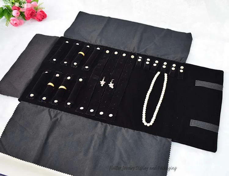 All Black Jewelry Display Rolls Travel Portable Organizer Multi