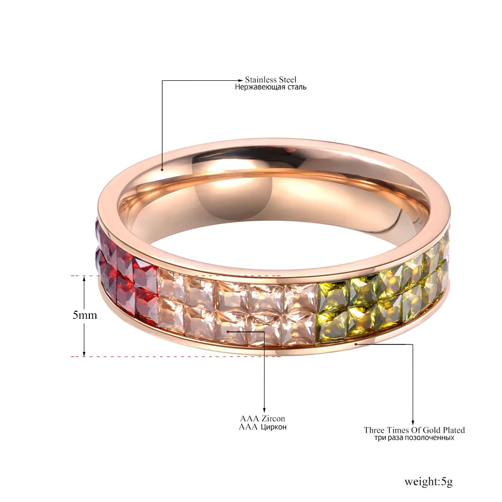 Lokaer роскошное розовое золото нержавеющая сталь обручальное кольцо с кристаллами мозаика красочные Кубический Цирконий обручальные кольца для женщин R19054