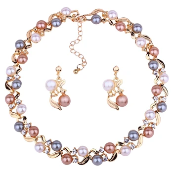 

Luxury Pearl Wedding Jewelry Set Necklace Earrings Party Wear Birthday Gift For Mother Wife