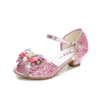 

High Quality Sequins Kids Sandal High-heeled Dress Shoes For Girls Latin Stage Shoe Dance Party Wedding Children Princess Shoes