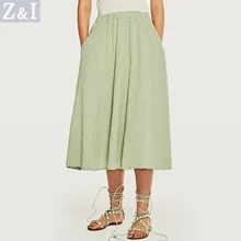 Летняя Осенняя Новая модная женская плиссированная Однотонная юбка средней длины с карманами и высокой талией, Повседневная Эластичная юбка