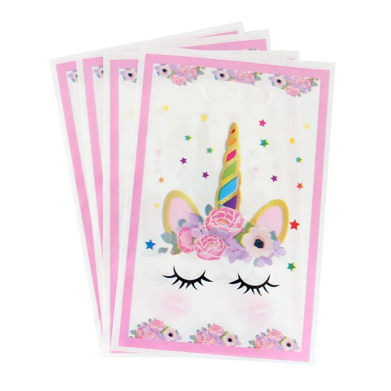 

10pcs Gift Bags Loot Bags Rainbow Stars Unicorn Plastic Bags Kids Birthday Party Supply Event Party Decoration Set Candy Bags