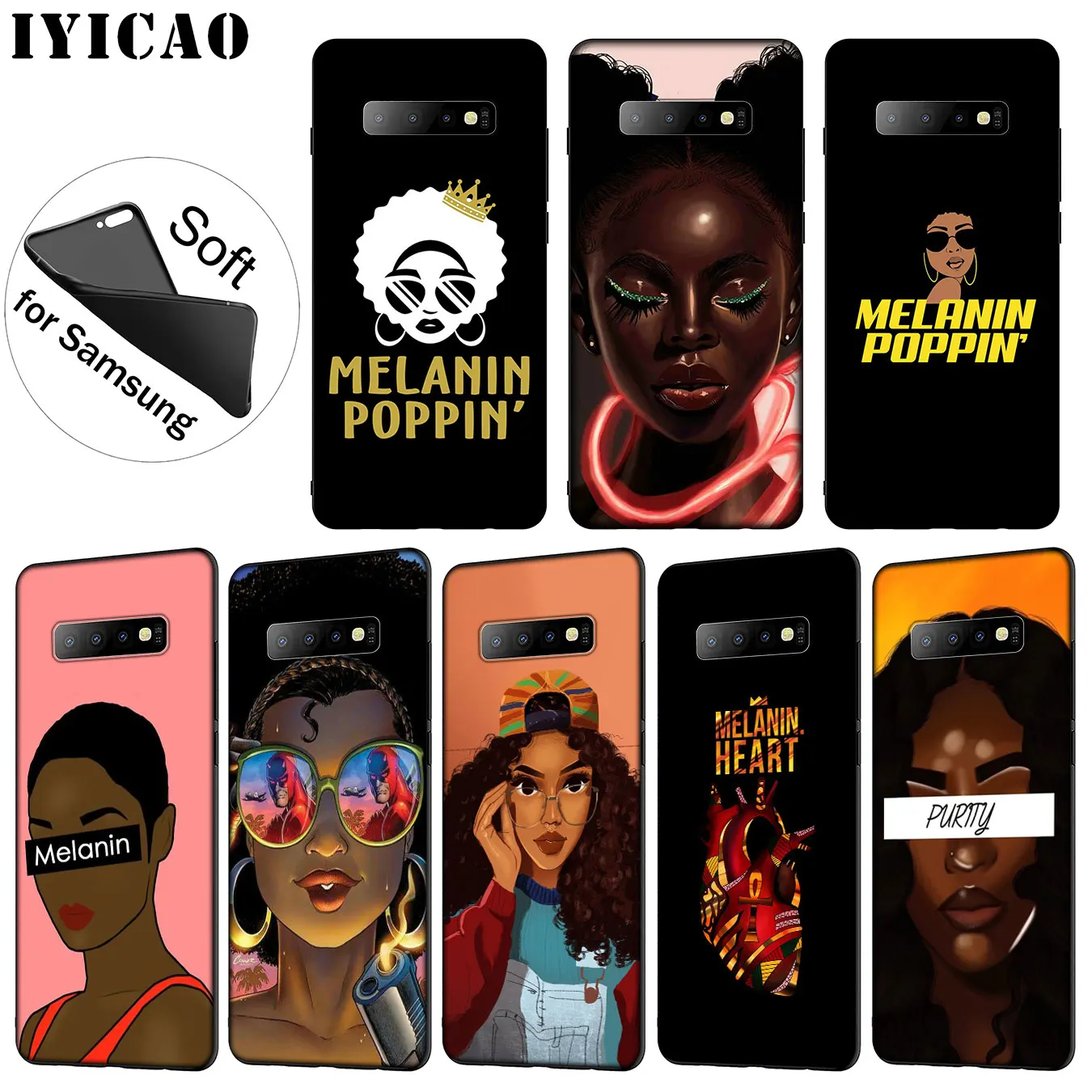 

IYICAO 2bunz Melanin Poppin Soft Silicone Phone Case for Samsung Galaxy S10 S9 S8 Plus S6 S7 Edge S10e E TPU Black Cover