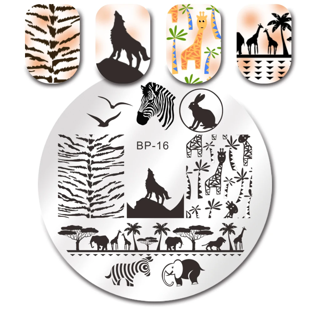 

Zebra Wolf Animal Patterns Nail Art Stamp Template Image Plate BORN PRETTY BP-16