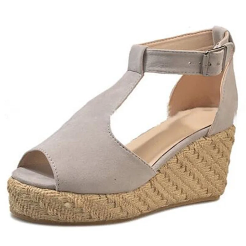 Plus Size Bohemian Women Sandals Buckle Strap Straw Platform Sandals Wedges Shoes For Women Chunky Sandals New Women Shoes