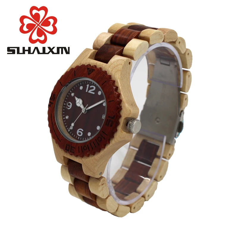 SIHAIXIN Wooden Clock Woman Wood Watch Ladies Complete Calendar Relogio Feminino Top Luxury Brand Lady Watches