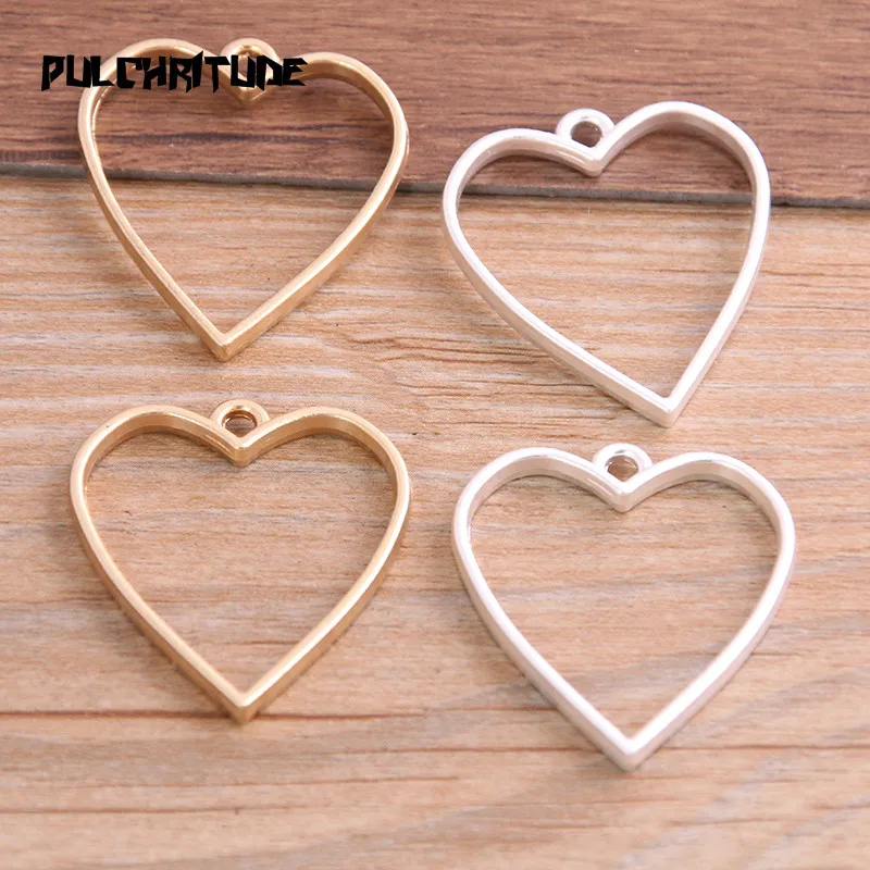

PULCHRITUDE 6pcs 20*34mm Two Color Polished Plated Alloy Jewelry Accessories Heart Charm Hollow Glue Blank Pendant Tray Bezel
