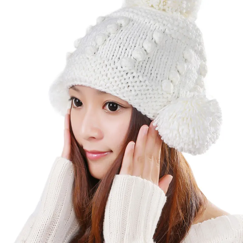 BomHCS Fashion Women Handmade Knit Snow Hat Winter Beanie Crochet Cap