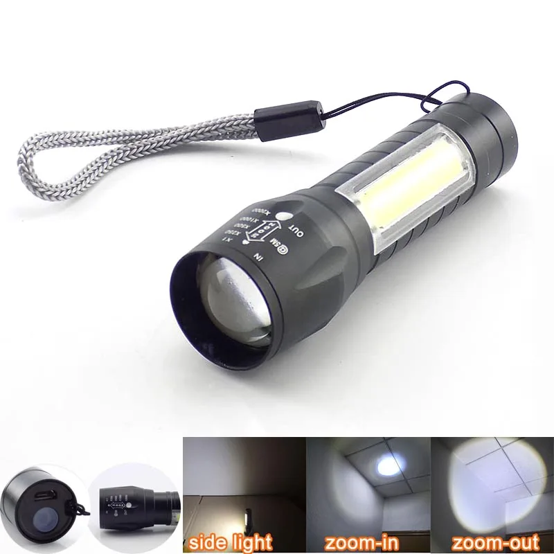 

LED Torches Zoom Flashlight Q5 COB Lamp Portable USB Rechargeable LED Mini Flash Light for Camping Lighting 4 Modes Work Light