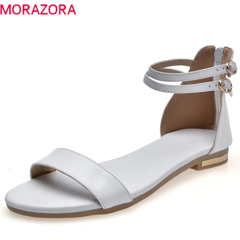 

MORAZORA 2019 newest summer shoes women genuine leather sandals female solid colors simple beach shoes woman casual shoes