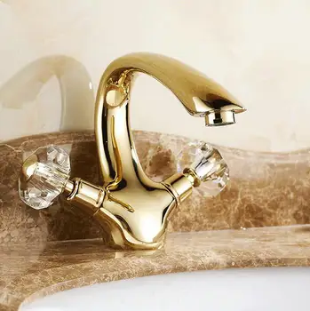 

Free Shipping New style Crystal Dual handle Bathroom Basin Faucet Gold finish Brass Mixer Tap torneiras banheiro MJ-6065