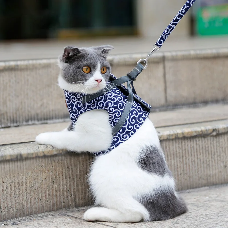 Pet Cat в японском стиле из ткани жилет уличные дорожные ремни поводок для щенка кота японский цветочный узор ремни изделия для домашних кошек