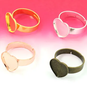 

Blank Ring Settings with 10mm 12mm Heart Bezel Cameo Cabochons Bases Rings Findings DIY Jewelry Making Multi-color Plated