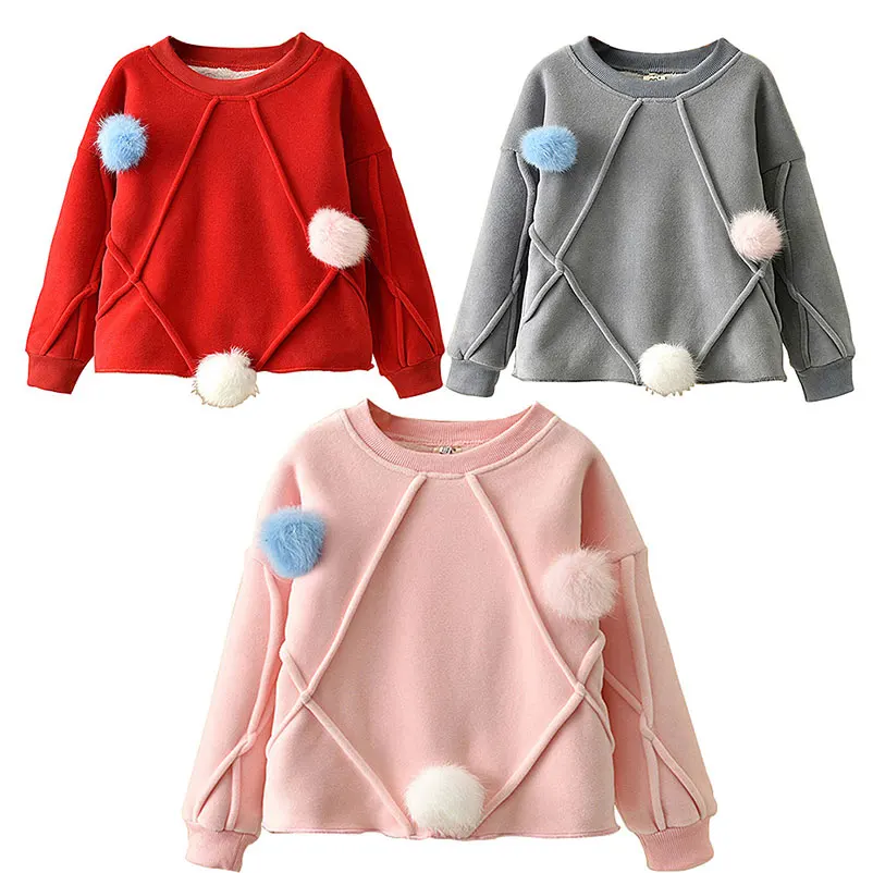0 6 Years Children's Clothes Girls Plush Ball Sweaters Kids Winter