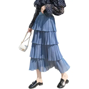 

2020 Summer New Arrival Korean Style Pleated Skirt Fairy Long White Skirts Sweet Layer Skirt 4 Colors Availalbe Free Shipping