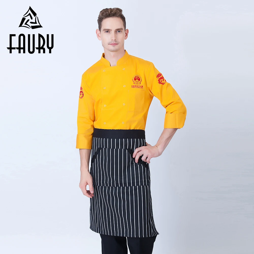 

Long Sleeve Chef Jackets Stand Collar Double Breasted Chinese Restaurant Cafe Bakery Waiter Work Wear Clothing Tops Uniforms 3XL