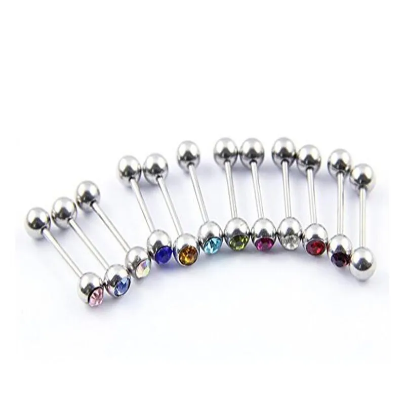 12 Rhinestone Tongue Nipple Bars Rings Barbell Studs Body Piercing