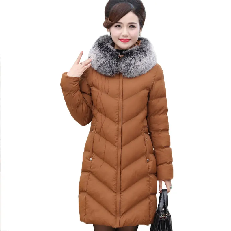 Middle aged Mother Loaded Fur collar Long Down Cotton