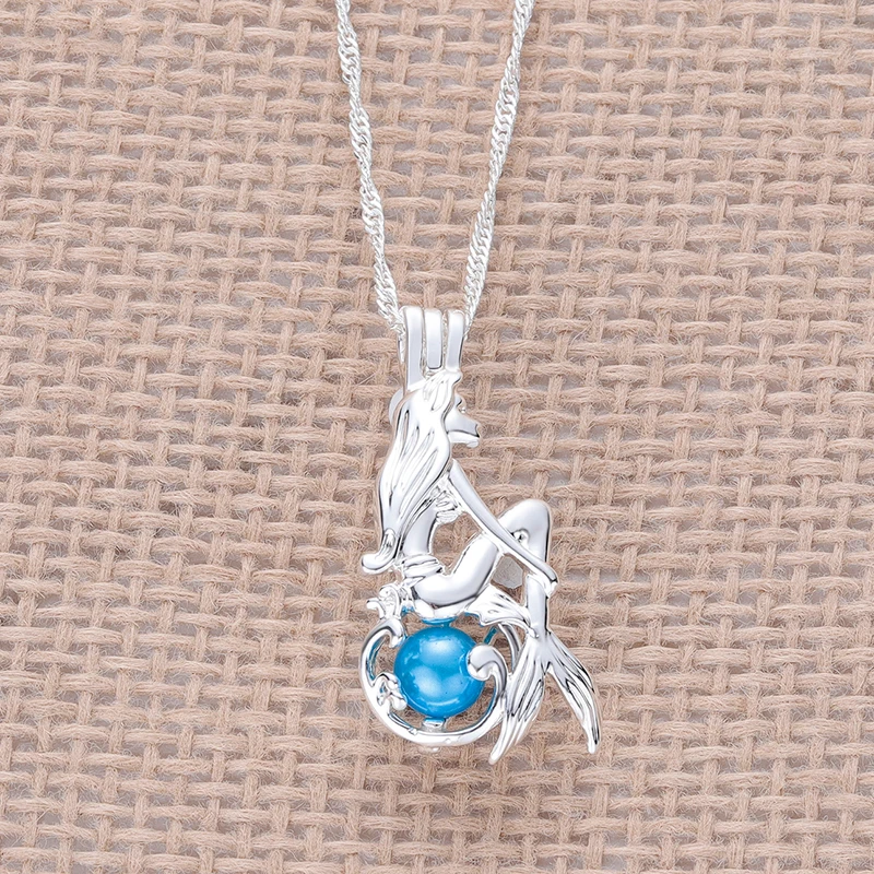 Длинное жемчужное ожерелье с подвеской в виде русалки, серебряная цепочка, модный подарок для ювелирных изделий, женское колье, ожерелье, подарок, аксессуары