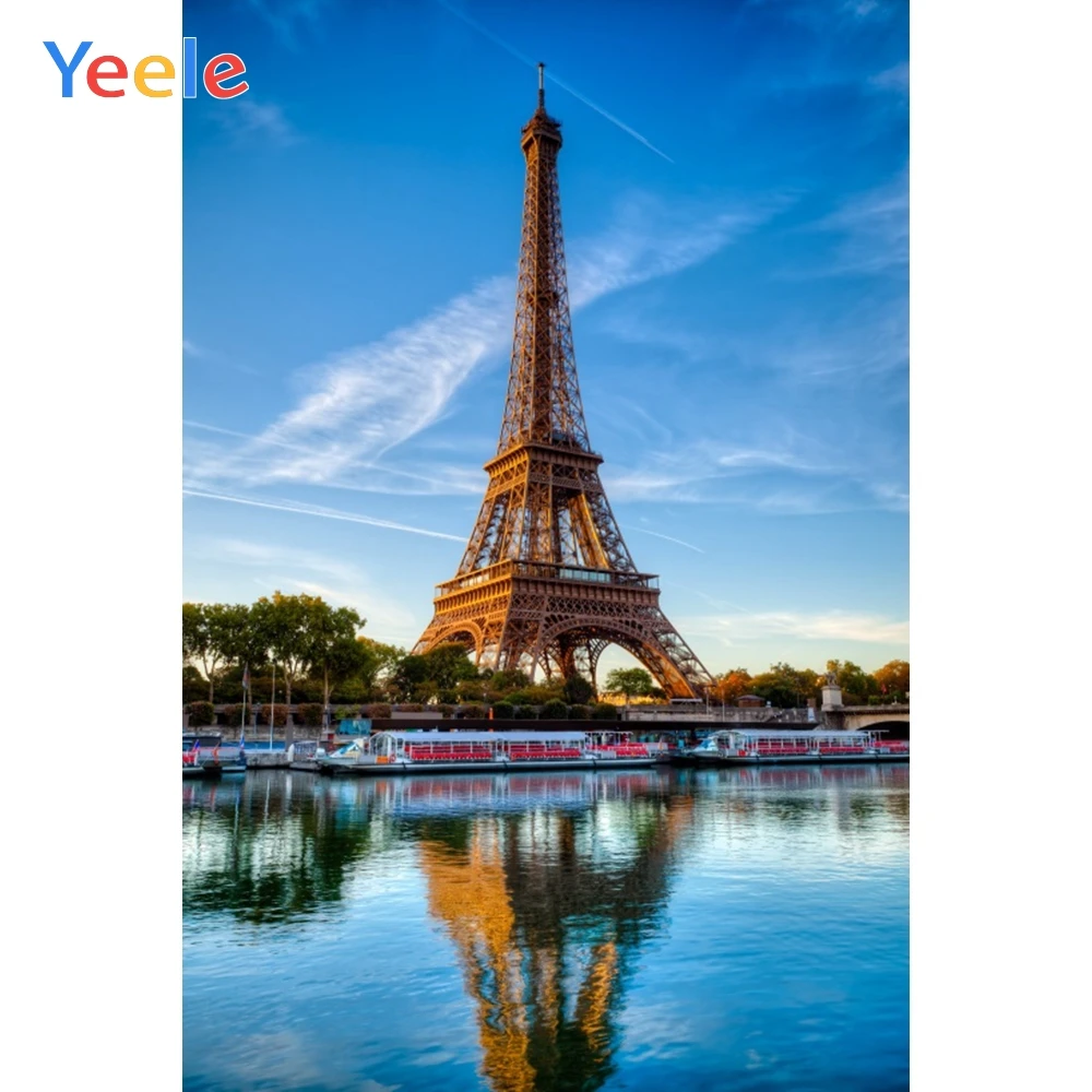 

Yeele Eiffel Tower River Pleasure Boat Blue Sky Summer Photography Background Customized Photographic Backdrops for Photo Studio