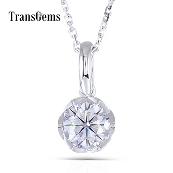 

Transgems 14K White Gold 585 6.5MM 1 Carat F Color Moissanite Round Brilliant Cutting Flower Shaped Pendant Necklace for Women