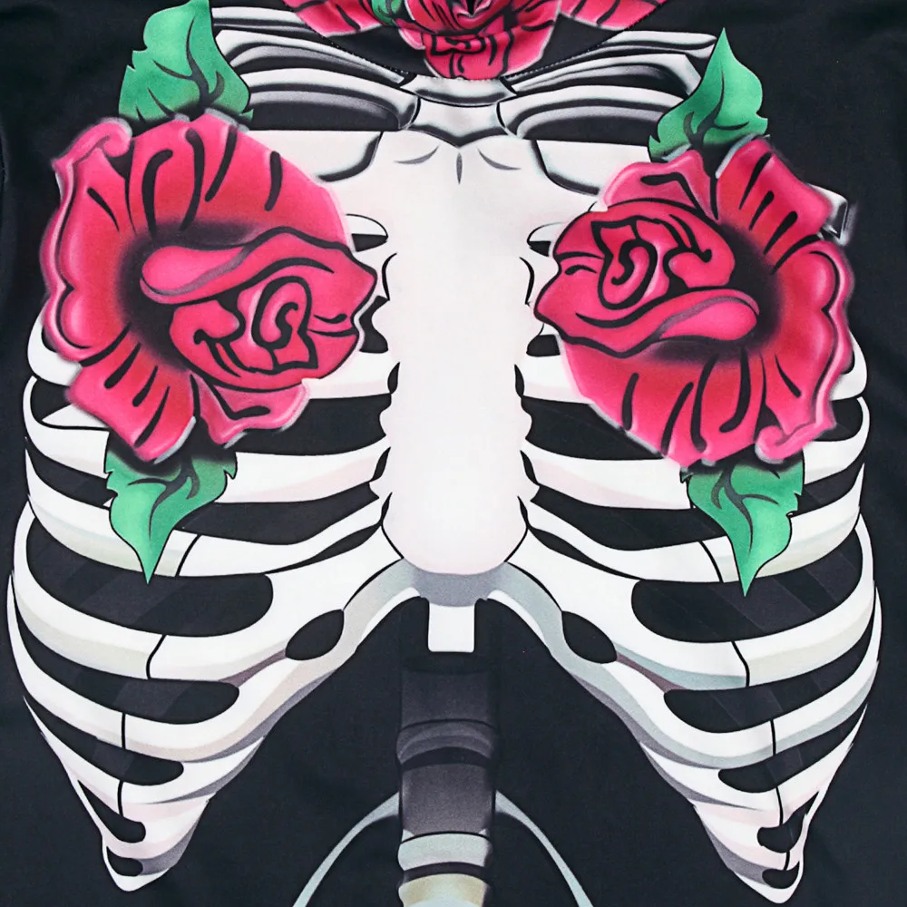 Женские сексуальные комбинезоны с принтом скелета розы, облегающие боди с длинным рукавом, маскарадный костюм 80814