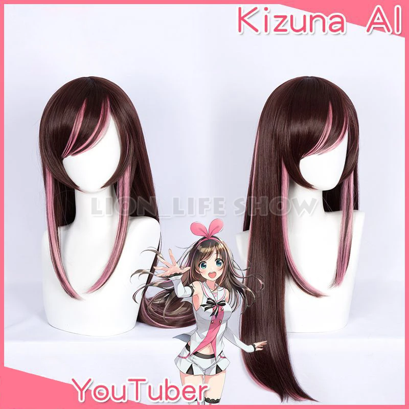 A.I.Channel Anchor Kizuna Ai YouTuber коричневый розовый смешанный длинный прямой парик для