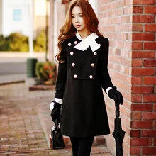 dabuwawa autumn and winter dress women fashion casual army style double breasted stand colloar bow a-line dresses pink doll