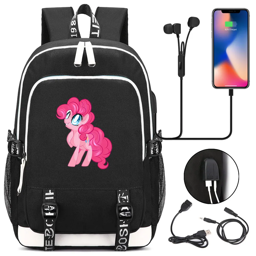 Дружба это волшебный пони Dash Пинки USB разъем для наушников для мальчиков и девочек школьная сумка для женщин подростков холст для мужчин ноутбук рюкзак - Цвет: 02