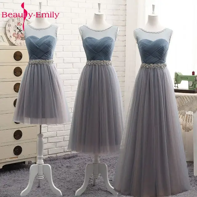 Beauty Emily High Quality Tulle Long Short Bridesmaid Dresses 2018 Formal A-line Vintage Party Prom Dresses Off the Shoulder