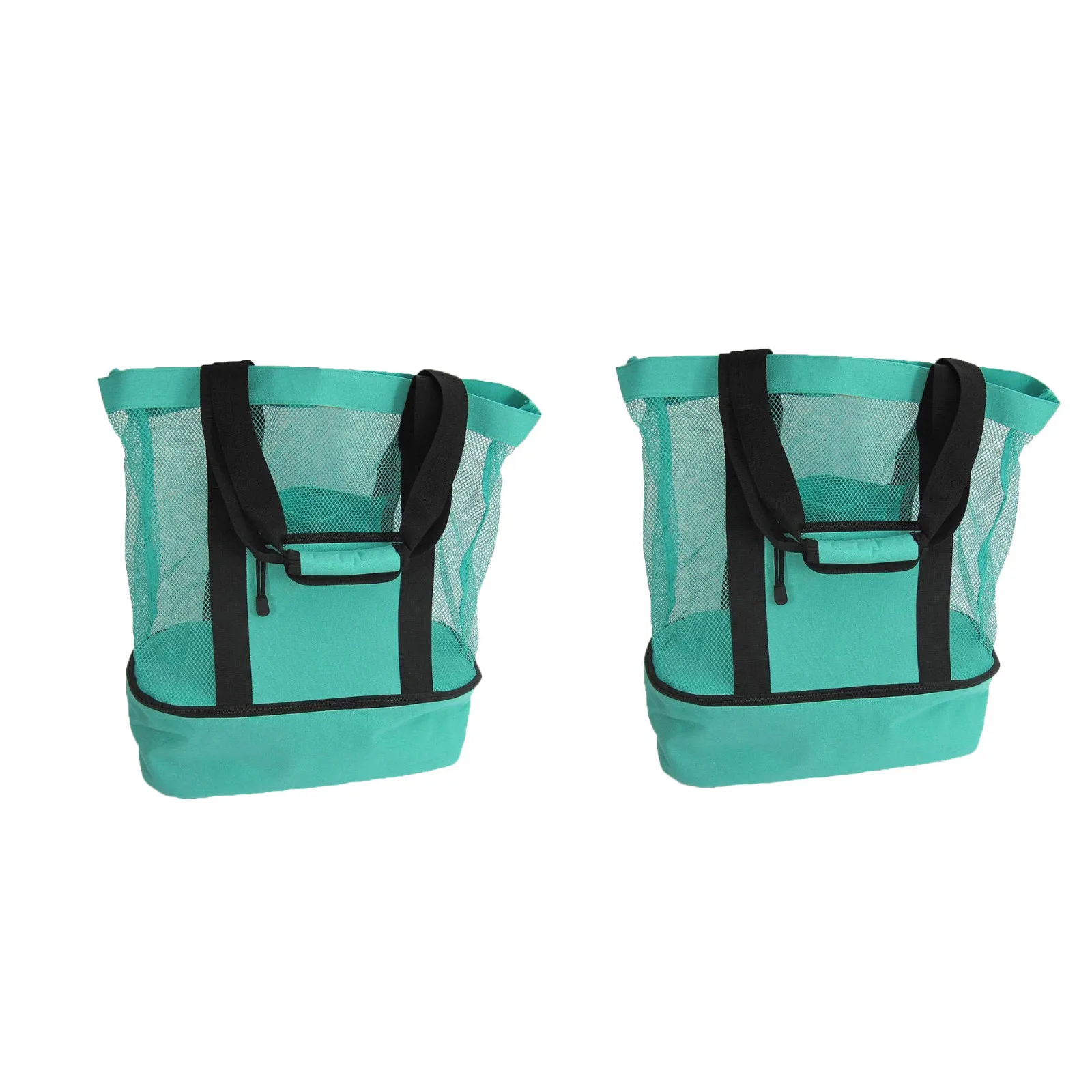 2PCS Multi-function Picnic Beach Camping Insulation Bag Ice Bag Lunch Bags Green Patchwork Zipper Canvas Mesh Lunch Bags June17