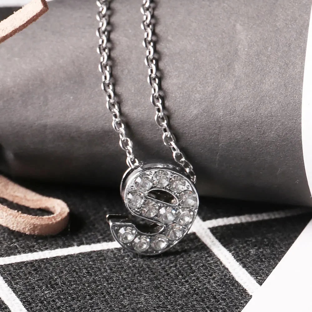 Silver Number 9 Pendant Romantic Digital Chain Necklace Zircon Women