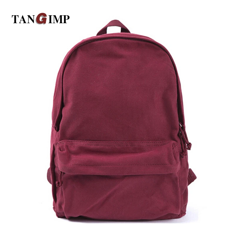TANGIMP Solid Backpacks Canvas for Men Women Casual Preppy Style Soft