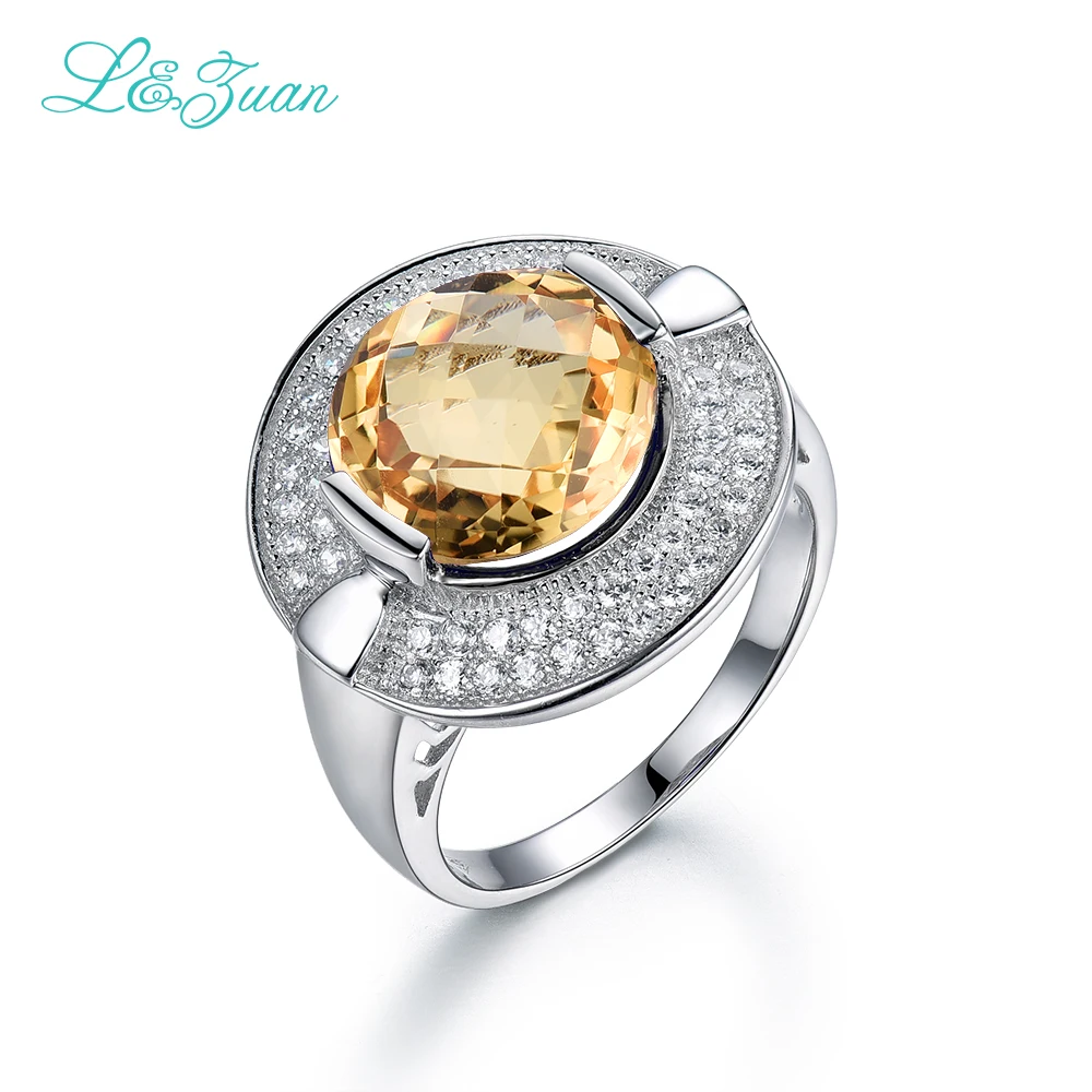 

S925 Silver Sterling Jewelry Ring 6.03ct Natural Yellow Citrine Prong Setting rings Fine Jewelry Natural Stone For Women